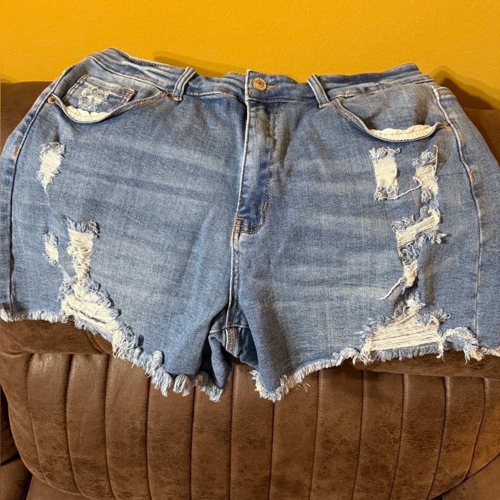 Wax Jean Light Blue Distressed Denim Shorts